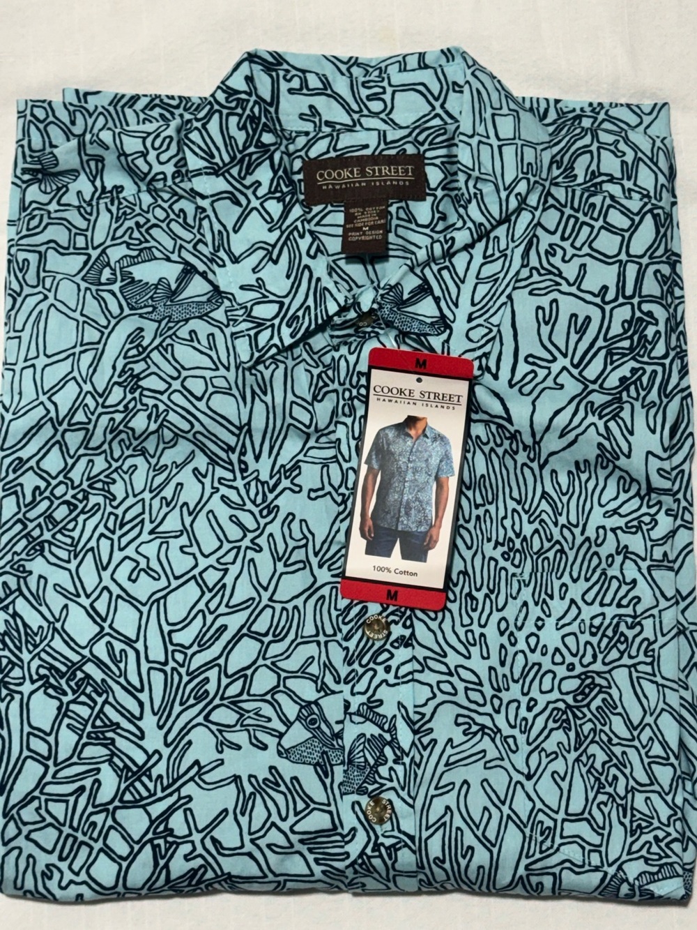 Cooke Street Men's Aqua Coral-Print Short Sleeve Button-Down Shirt